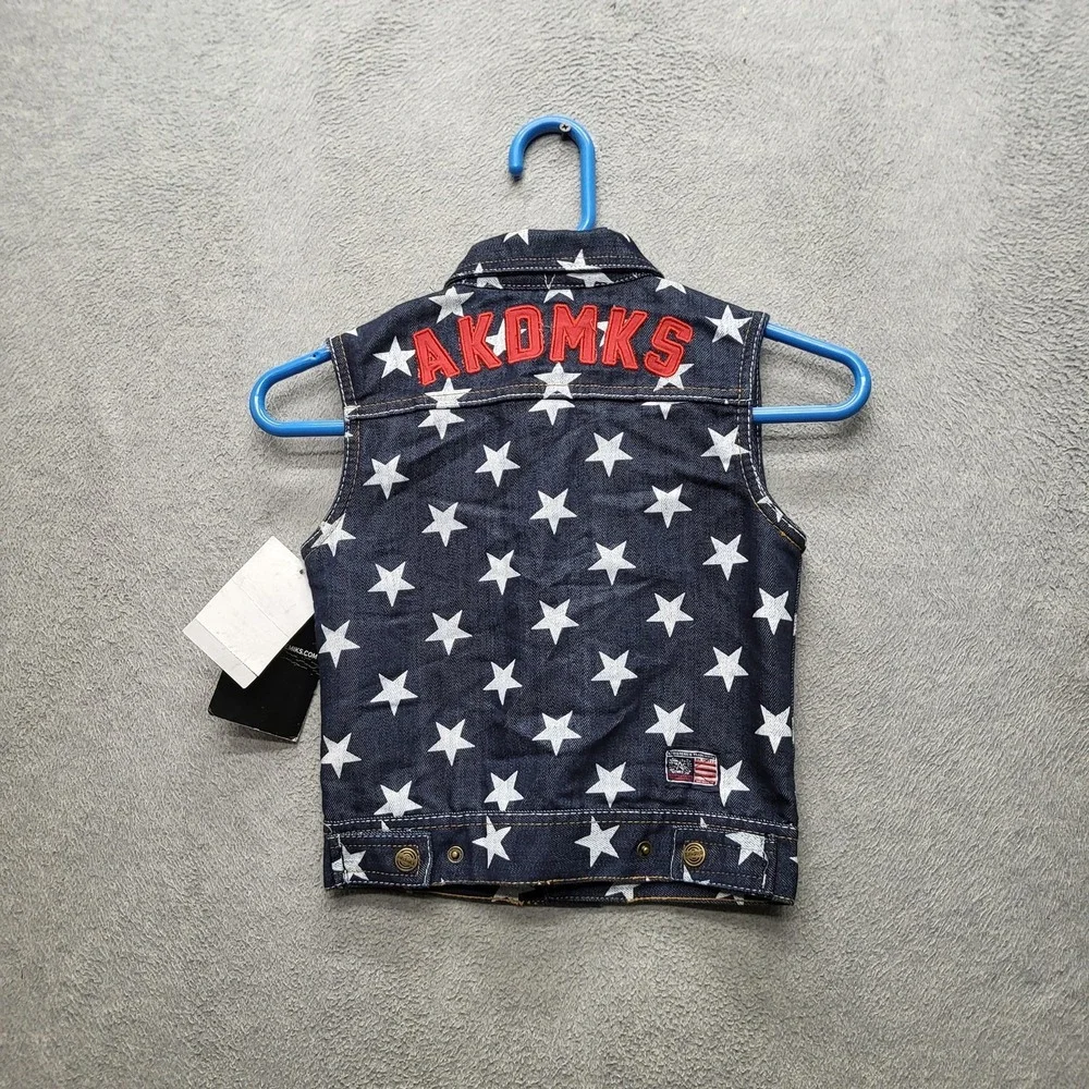 Akademiks Boys Vest‎ 4T Indigo Denim AKOMKS Patriotic Embroidery Y2K NWT